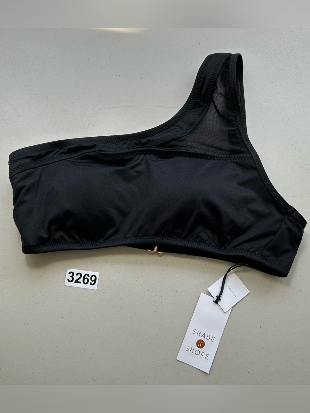 Shade & Shore Bikini Top Black Small One Shoulder Removable Pads New